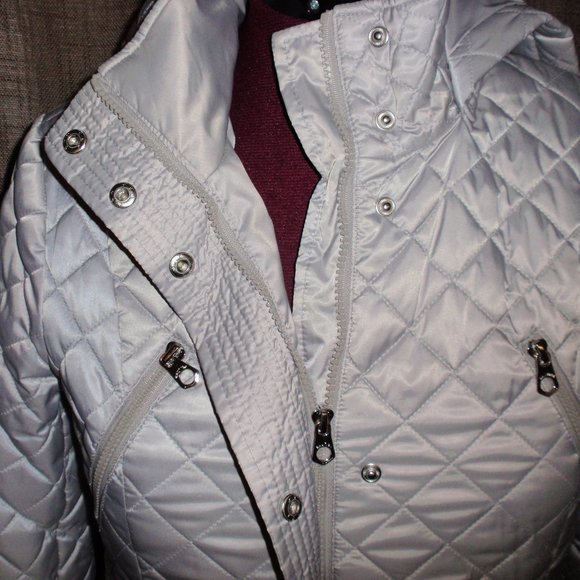 Nautica Silver Gray Quilted Puffer Jacket Removable Hood Sz S - Picture 11 of 16
